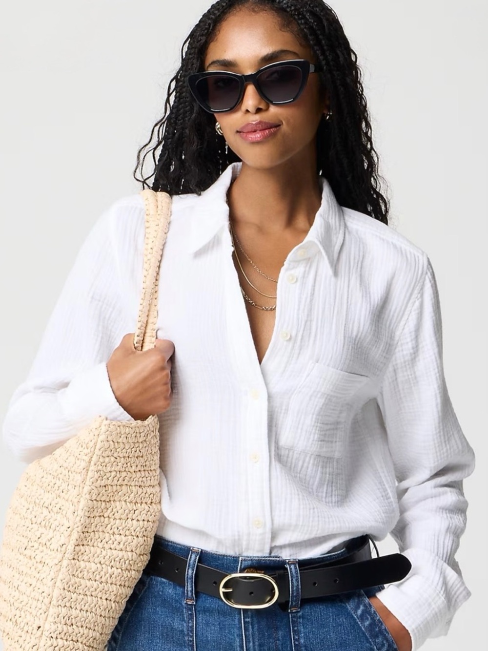 J. Crew White Gauze Button-Down Shirt